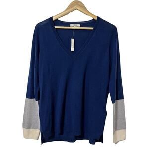 Madewell Merino Wool V Neck Sweater Size L Navy Capsule Quiet‎ Luxury NEW